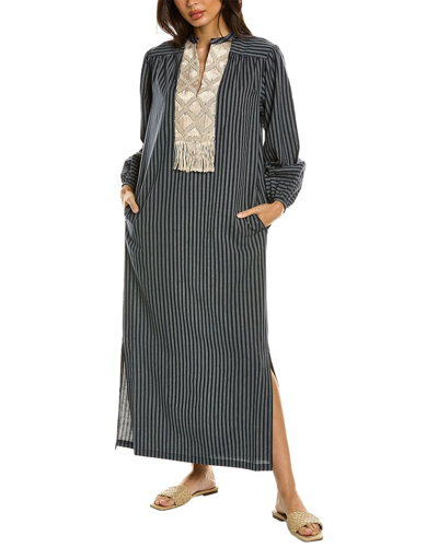 Tory Burch Macrame Stripe Caftan In Navy