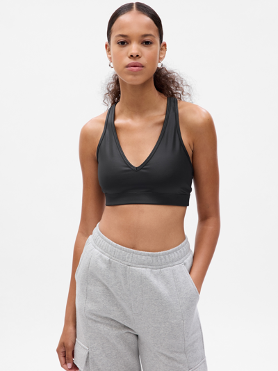 Gap Fit Recycled Power Low Impact Sports Bra In Black Faux Leather