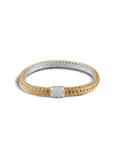 John Hardy 18k Yellow Gold And Silver Classic Chain Reversible Bracelet With Diamond Pave Clasp