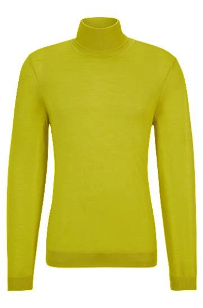 Hugo Boss Slim-fit Rollneck Sweater In Virgin Wool In Green