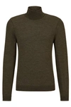 Hugo Boss Slim-fit Rollneck Sweater In Virgin Wool In Green