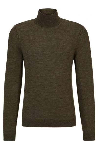 Hugo Boss Slim-fit Rollneck Sweater In Virgin Wool In Green