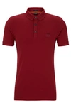 Hugo Boss Stretch-cotton Slim-fit Polo Shirt With Logo Patch In Red