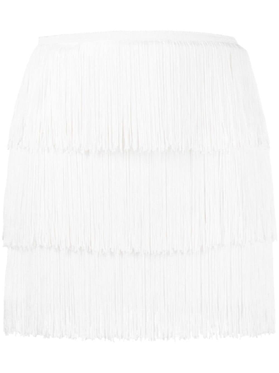 Norma Kamali Fringe Mini Skirt In Blanco