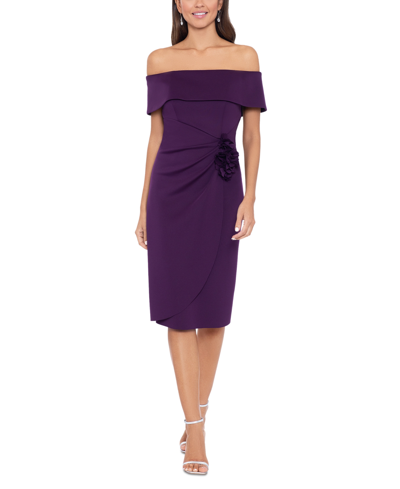 Xscape Plus Womens Faux Wrap Midi Cocktail And Party Dress In Plum