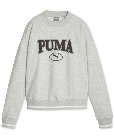 Puma Women's Squad Varsity Crewneck Sweatshirt In Light Gray Heather