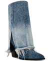 STEVE MADDEN WOMEN'S LIVVY DISTRESSED DENIM FOLD-OVER CUFFED COWBOY BOOTS