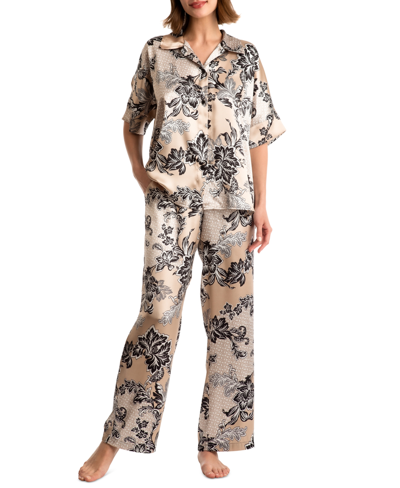 Linea Donatella Women's 2-pc. Kaoru Printed Satin Pajamas Set In Brown