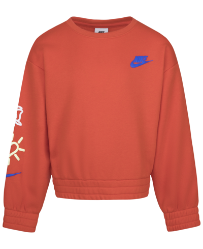 Nike Little Girls Xo Swoosh Crewneck Sweatshirt In Picante Red