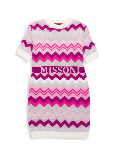 Missoni Kids' Zigzag-print Short-sleeve Dress In Pink