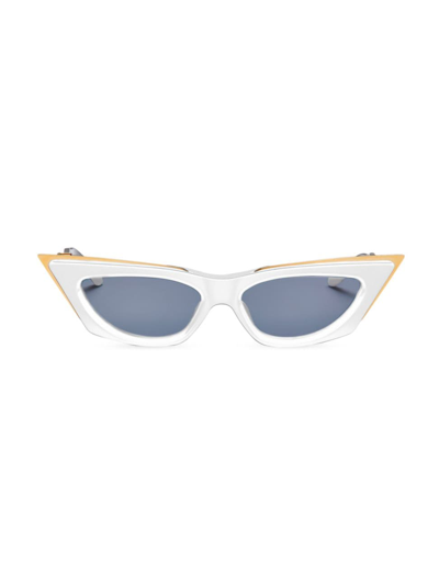 Valentino Logo-plaque Cat-eye Sunglasses In Wht-gld