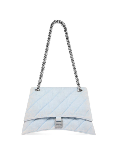 Balenciaga Medium Crush Quilted Cotton Chain Bag In Light Blue