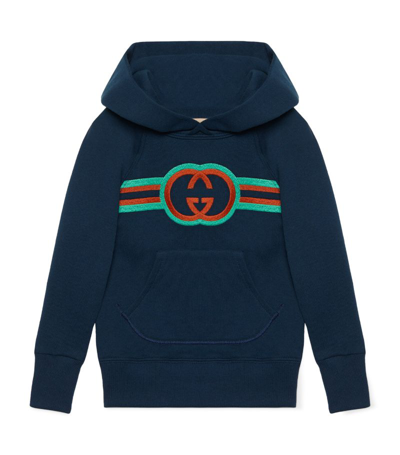 Gucci Kids Cotton Embroidered-logo Hoodie (4-12 Years) In Blue