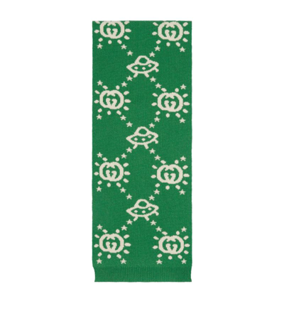 Gucci Kids' Interlocking G Intarsia-knit Scarf In Green