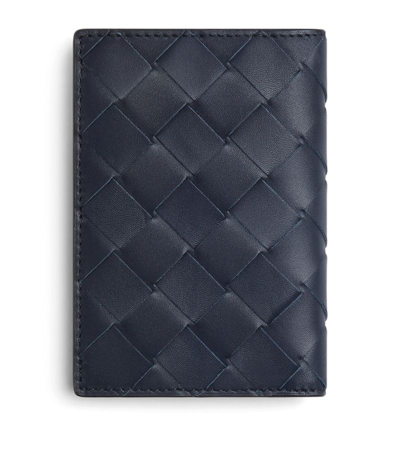 Bottega Veneta Leather Intrecciato Flap Wallet In Blue
