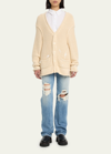 R13 Boxy Paint Splatter Rolled Edge V-neck Cardigan In Natural With Pain