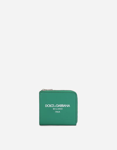 Dolce & Gabbana Calfskin Card Holder With Logo In Green