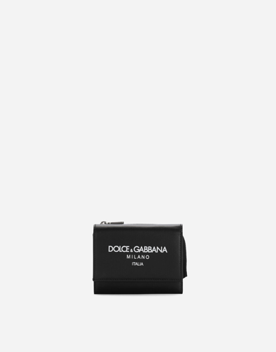 Dolce & Gabbana Calfskin French Flap Wallet With Logo In Multicolor