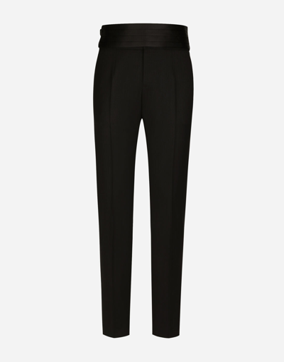 Dolce & Gabbana Stretch Wool Twill Tuxedo Pants In Black
