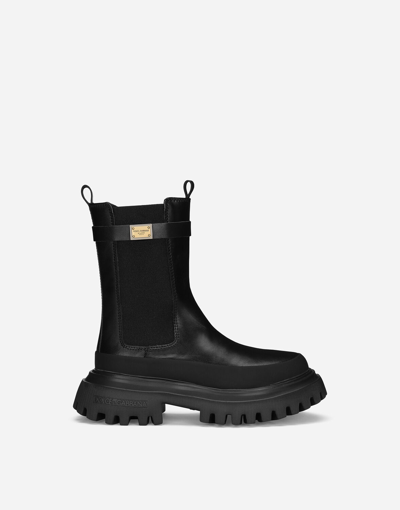 Dolce & Gabbana Calfskin Ankle Boots In Black