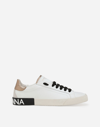 Dolce & Gabbana 'new Portofino' White Low Top Sneakers With Metallic Heel Tab And Logo Patch In Leather Woman In White