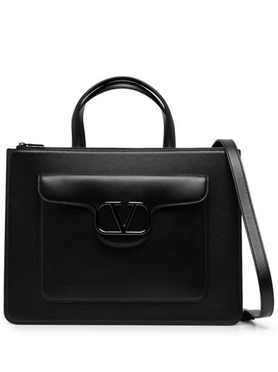 Valentino Garavani Logo-embellished Leather Briefcase In Black