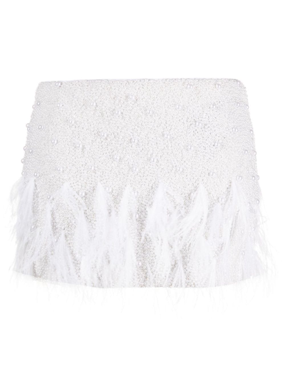 Retroféte Pearl-embellished Feather Skirt In White