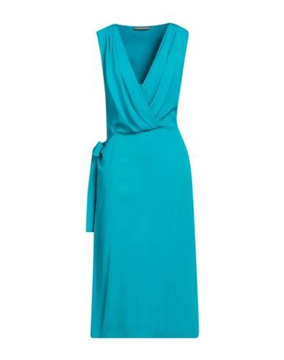 Alberta Ferretti Woman Midi Dress Turquoise Size 10 Viscose, Elastane In Blue