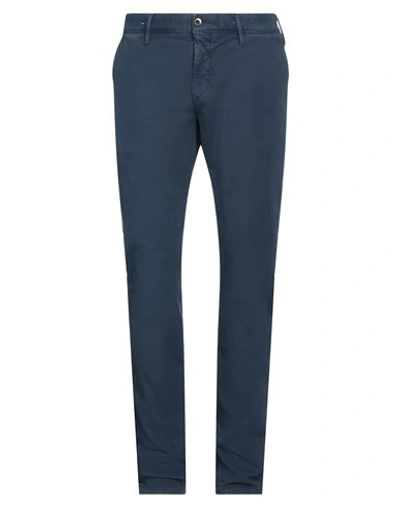 Incotex Man Pants Navy Blue Size 36 Cotton, Elastane In Navy Blue