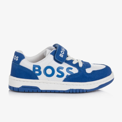 Hugo Boss Kids' Boss Boys Blue & White Velcro Trainers