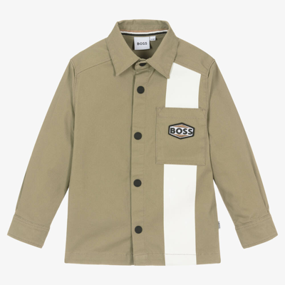 Hugo Boss Kids' Boss Boys Khaki Green Cotton Twill Shirt