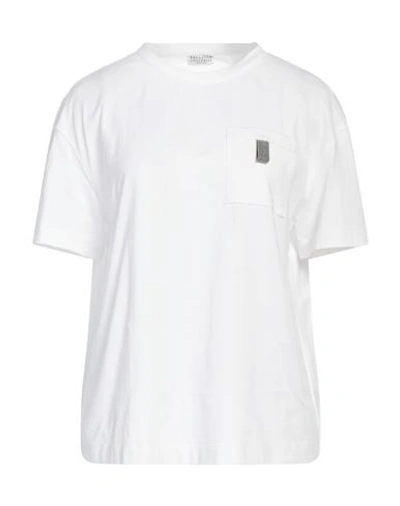 Brunello Cucinelli Woman T-shirt White Size Xl Cotton, Acetate, Silk
