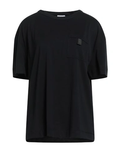 Brunello Cucinelli Woman T-shirt Black Size S Cotton, Acetate, Silk