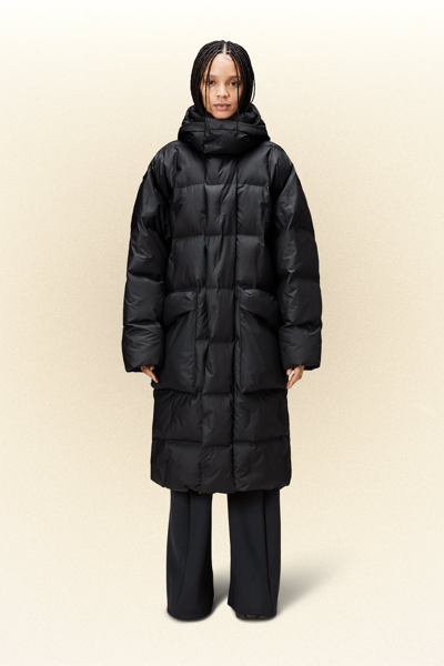 Rains Harbin Long Puffer Jacket In Black