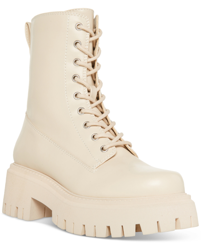 Madden Girl Kknight Lace-up Lug Sole Combat Booties In Beige