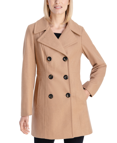 Anne Klein Women's Double-breasted Wool Blend Peacoat, Created For Macy's In Camel