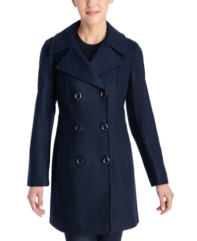 Anne Klein Women's Double-breasted Wool Blend Peacoat, Created For Macy's In Navy