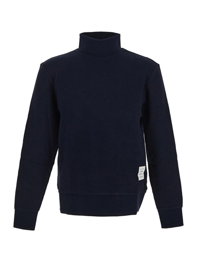 Thom Browne Ribbed-knit Mockneck Cotton Sweater In Blue
