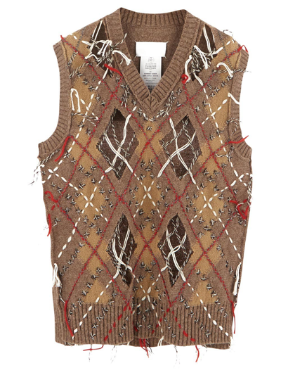 Maison Margiela Cut-out Knit Tank In Brown