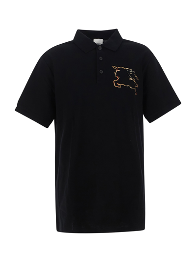 Burberry Equestrian Knight Logo Polo Shirt In Black