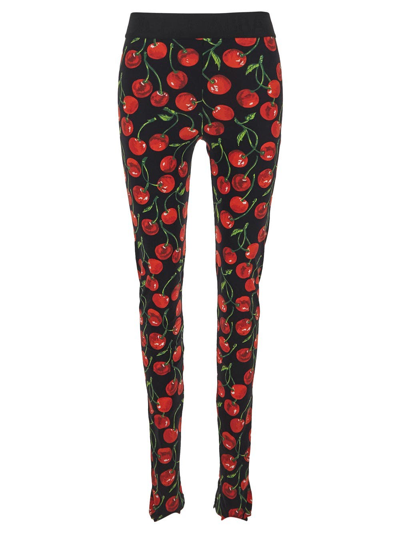 Dolce & Gabbana Cherry-print Branded Elastic Leggings In Black