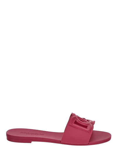 Dolce & Gabbana Rubber Beachwear Sliders In Pink