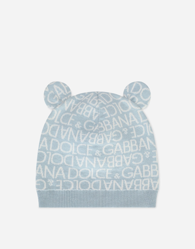 Dolce & Gabbana Babies' Knit Hat With Jacquard Logo And Ears In Multicolor
