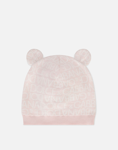 DOLCE & GABBANA KNIT HAT WITH JACQUARD LOGO AND EARS
