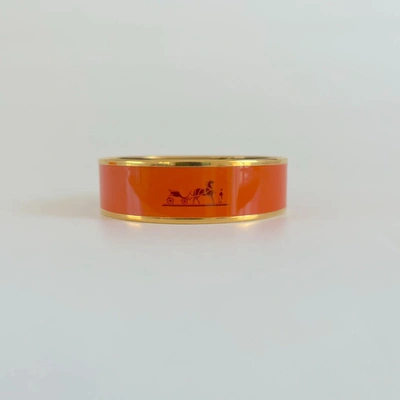 Pre-owned Hermes Hermès Orange Casaque Enamel Calèche Wide Bangle Bracelet