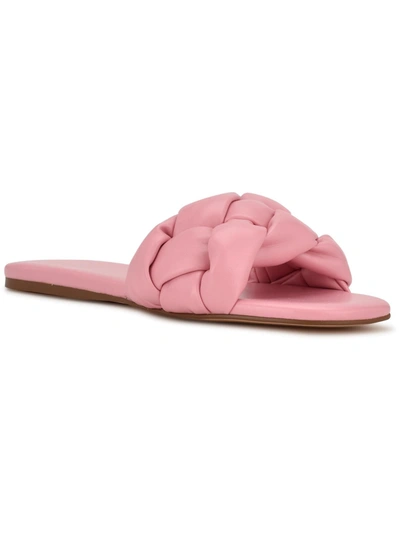 Nine West Lula3 Womens Faux Leather Slip On Slide Sandals In Pink