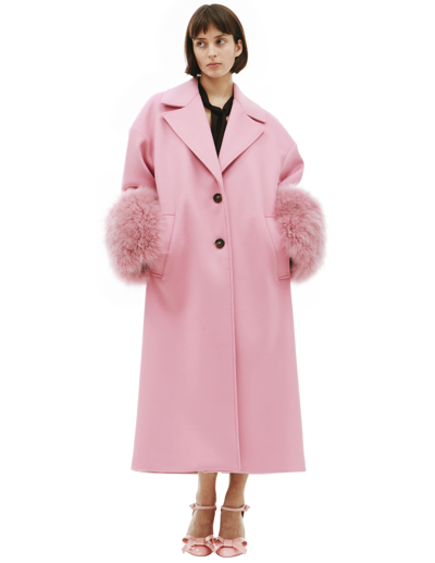 Blumarine Wool Coat With Fur In Pink