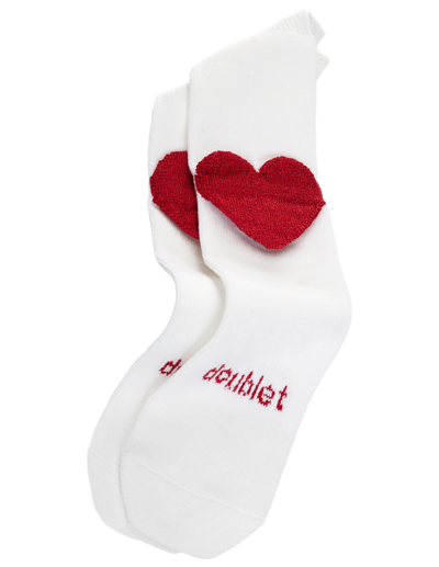 Doublet Metallic Thread Heart Socks In White