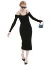 Blumarine Cold-shoulder Lace-trim Dress In Black