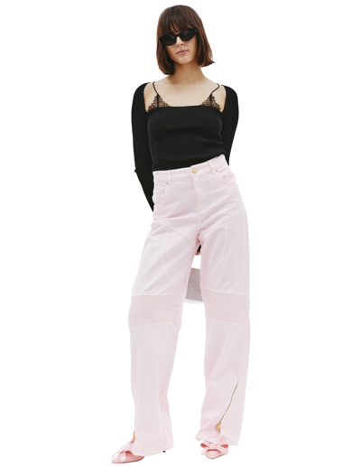 Blumarine Cotton Denim High Waist Jeans W/ Zips In White